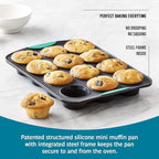 Trudeau Structure Silicone Muffin Pan – 12 Cup, Flexible Silicone with Hard Lining to Hold Shape, Non-Stick, BPA-Free, Dishwasher Safe, Heat Resistant to 428°F – Grey/Mint
