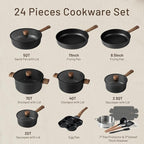 CAROTE 24Pcs Nonstick Kitchen Titanium Cookware Sets, Non stick Pots and Pans set, Induction Cookware Set Black