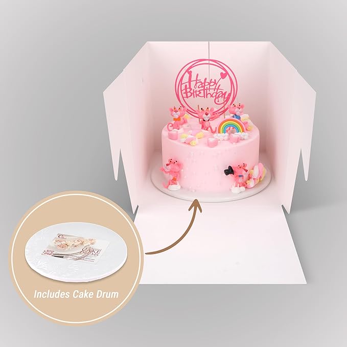 Cakebon Cake Boxes with Boards - 10 Inch Round Cake Drum White (3-pack) - Box With Window for Birthdays, Weddings and Parties