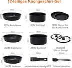 Sweetcrispy 12 pcs Pots and Pans Set, Nonstick Kitchen Induction Cookware Suit with Detachable Handle, Dishwasher Oven Safe, Black