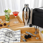9 Pcs Travel Bartender Kit Cocktail Shaker Set with Bag 25oz Martini Shaker Kit, Ice Crusher, Wine Opener, Strainer, Spoon, Jigger, Pourer, Portable Bar Gift for Home Rv Summer Party Outdoor