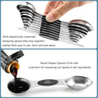 Magnetic Measuring Spoons Set of 9 Stainless Steel Dual Sided Stackable Teaspoon Tablespoon Nesting Measuring Spoon for Measuring Dry and Liquid Ingredients Fits in Spice Jar