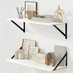 Fun Memories Deep Floating Shelves for Wall, 24W x 8D Wall Mounted Shelves Set of 2, Wide Display Ledge Shelf with Sturdy Metal Brackets for Living Room, Bathroom, Bedroom and Kitchen, White