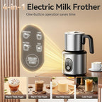 Milk Frother and Steamer with Heating Function - 4-in-1 Automatic Hot & Cold Milk Frother and Warmer, 24Oz/700ML Detachable Stainless Steel Jug with Transparent Lid