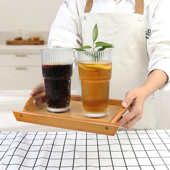 Drinking Glasses，19oz Ribbed Glassware,6 Pack Old Fashioned Glasses,Thickened glass for iced coffees, smoothies, cocktails and juices, perfect for families and parties (6)