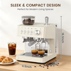Kismile 20-Bar Espresso Machine with Grinder, Expresso Coffee Machines Coffee Maker with Grinder, Milk Frother/Steam Wand & Tamping Tools for Cappuccino & Latte