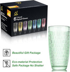 CREATIVELAND Highball Beverage Glasses Set of 6 Romantic Colored Thick & Heavy Base Big Capacity 14.87oz|440ml, Drinking Glass Tumblers for Iced Tea, Water, Soda & Juice and Cocktails