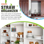 Qinyoung Acrylic Straw Holder for Cabinet Door with Double Sided Adhesive Tape Reusable Straw Organizer Tumbler Storage Kitchen Accessories Container for Counter Cupboard(White Lines,Large,Grey)