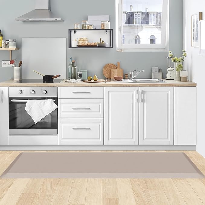 KitchenClouds Kitchen Mat Cushioned Anti Fatigue Kitchen Rug 0.8inch Water Resistant Non Slip Kitchen Rugs and Mats Standing Desk Mat Comfort Floor Mats for Kitchen Sink Office (17.3"x60",Khaki)
