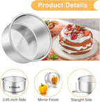 P&P CHEF 6 Inch Cake Pans Set, Round Baking Pan Stainless Steel Layer Birthday Wedding Cake Oven Pans, Non Toxic & Heavy Duty, Deep Side & Mirror Finish, Dishwasher Safe, (2Pcs)