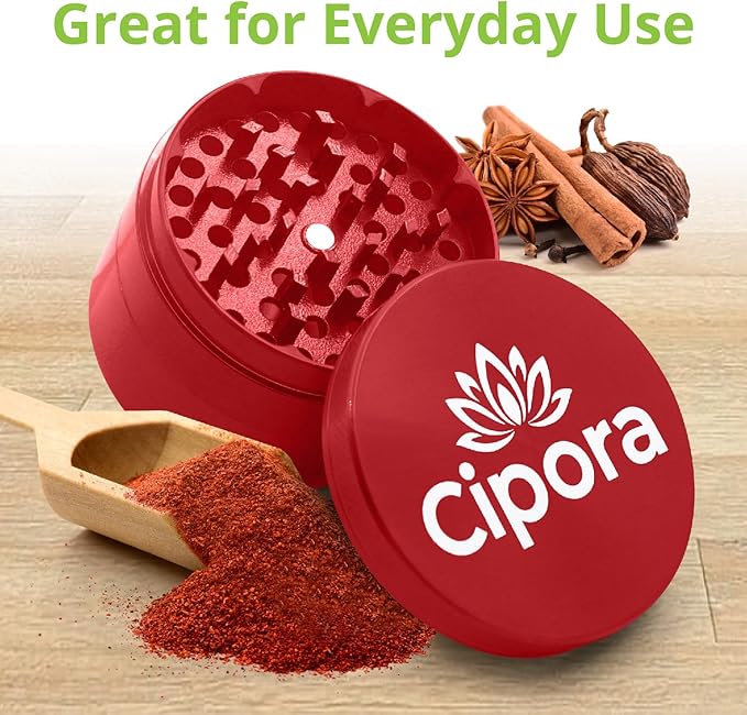 2.5" Manual 3-Piece Zinc Grinder with Large Bottom Chamber (Red)
