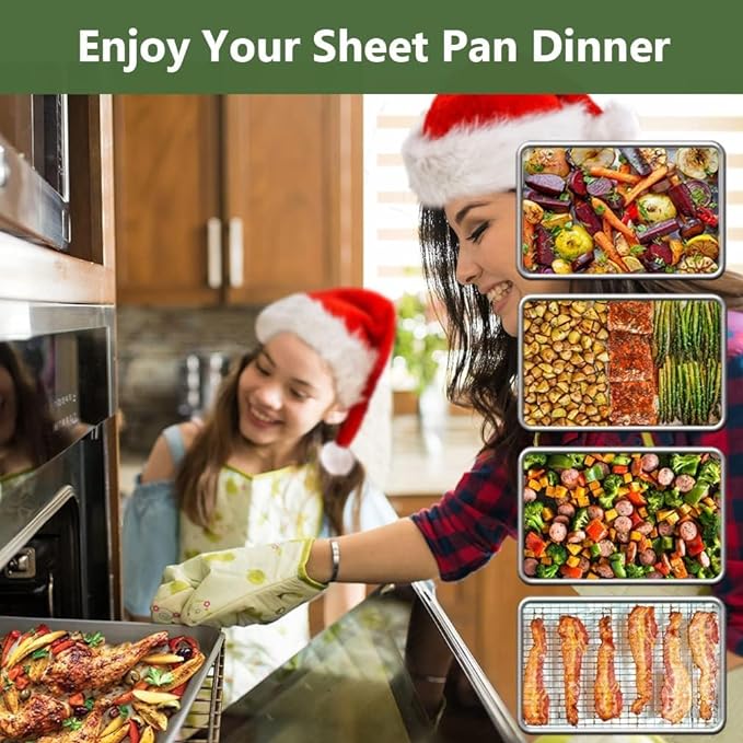 ROTTAY Quarter Baking Sheet Pan with Wire Rack Set [2 Pans + 2 Racks], Stainless Steel Cookie Sheet for Oven, Warp Resistant & Heavy Duty & Rust Free, Size 12 x 10 x 1 Inches