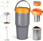 Portable Coffee Maker Mug for Travel,Mini Espresso Coffee Machine,20 oz Thermos Cup with Lid Fast Extraction Electric Filter Brewer,Insulated Stainless Steel Tumbler (Grey)
