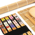 GLOGLOW Sushi Maker Set, Tool & Gadget Sets with Curtain Vane/Wing Spoon and 5 Pairs of Twisted Chopsticks, for Making Sushi At Home Maker Set, Rolling Mat Kits Making Kit (Assorted Color)