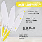 Zulay 3-Piece Kids Knife Set for Real Cooking & Baking - Toddler Knives for Cutting Fruits, Veggies, & Cake - Children’s Montessori Knife with Serrated Edges - Safe & Fun Lettuce Knife (Yellow)