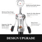 KORCCI Wine Opener, Heavy-Duty Zinc Alloy Wing Corkscrew, Premium Beer Bottle Opener, Multifunctional Wine Accessories with Ergonomic Handle and Sharp Screw, for Kitchen, Bar, Restaurant (SILVER)