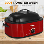 20 Quart Roaster Oven，Electric Turkey Roaster Oven with Defrost & Warm Function, Adjustable Temperature, Removable Pan & Rack, Stainless Steel, Red