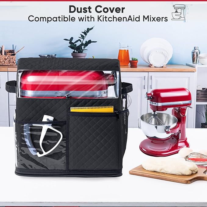 BAGSPRITE Stand Mixer Cover with Detachable Appliance Sliders Base Compatible with KitchenAid Mixer-Storage Bag for 6/7/8 Quart with Pockets for Kitchen Aid Accessories and Attachments