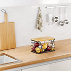 Small Grocery Bag Holder, Trash bag holder with Removable Bamboo Top, Wall Mount, No Drill, Stainless Steel, Black