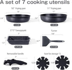 GiPP Ceramic Pots and Pans Set Non Stick, Nonstick Detachable Handle Cookware Sets, Non Toxic Induction Kitchen Pot and Pan with Removable Handle, Healthy RV Cookware, Dishwasher ＆Oven Safe, 7 Piece