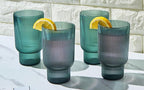 Shatterproof Acrylic Tall Drinking Glasses Set, European Style, Dishwasher Safe, Ribbed | Set of 4 | Fluted Tritan Drinkware, Unbreakable BPA-free Plastic, Reusable Stackable Glassware 14.5oz - Green