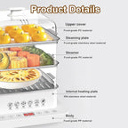 Food Steamer,40l,360° Steam Cycle Electric Steamer,with 3 Stainless Steel Steaming Plates,A Pair of Heat Insulating Gloves,12 Hour Reservation,6 Preset Modes
