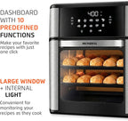 Air Fryer Oven 1800W, 12.7QT Capacity, Touchscreen Panel, Automatic Shut-Off, Toaster + Airfryer – Black & Stainless Steel – Mondial