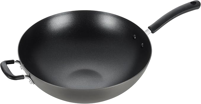 T-Fal Ultimate Hard Anodized Nonstick Wok 14 Inch, Oven Broiler Safe 350F, Non Stick Stir-Fry Pan, Cookware, Pots and Pans, Kitchen, Versatile Deep Frying, Sauté, Braise, Stew, Dishwasher Safe, Onyx