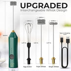 Zulay Kitchen Rechargeable Milk Frother - Dynamic - 3 Speeds, 3 Whisk Attachments, 500 mAh USB Charging, Drink Mixer For Latte, Cappuccino, Matcha, Protein Powder, Coffee Foam - Green Gold