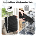 TIKNIK Silicone Dish Drying Mat, Stone Drying Mat for Kitchen Counter with Built-In Drain, Non-Slip Drain Pad with Built-in Drain, Heat Resistant Stone Drying Mat, Hangable, Black-1pc, 16" x 12"