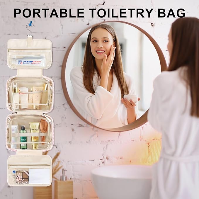 TOPEAST Travel Toiletry Bag for Women - Hanging Toiletry Bag Makeup Bag, Portable Toiletries Cosmetic Bag, Airplane Travel Essentials - Letter O, Blue