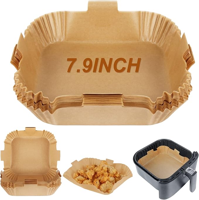 BYKITCHEN Square Air Fryer Paper Liner, 9 Inch Square Airfryer Disposable Liners, Air Fryer Accessories, Compatible with Corsori, Ninja, Gourmia and More(Set of 50)