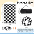 HunnmingRe 5 Pcs Travel Pillow and Blanket Set, 5 in 1 Travel Airplane Compact Includes 40 x 60 Inch Throw Blanket Eye Mask Neck Pillow Earplug and Bag Gifts for Travelers Women(Checkered,Black)