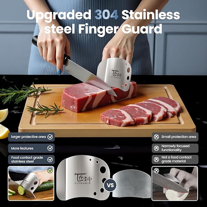 Finger Guards for Cutting Food, Protects Women’s Fingers and Nails, Ideal Gift for Her, Mom or Wife, 2 Stainless Steel Finger Protectors with Herb Stripper, Adjustable Size