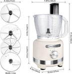 Homtone 16-Cup Food Processor, Heavy-Duty 9-Function Appliance with 7 Blades & 3 Speeds for Dough Kneading, Meat Chopping, Slicing, Shredding & Making French Fries, 600W (White)