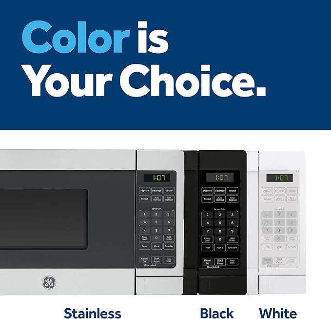 GE Compact Countertop Microwave Oven, 0.7 Cubic Ft., 700-watt Capacity, 6 Auto Cooking Settings, Child-Lock Technology, Dorm Room or Apartment, Stainless Steel
