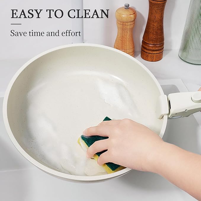 GiPP Non Stick Frying Pans Set Removable Handle, Oven Safe Nonstick Fry Pan Skillets with Detachable Handle, Granite Coating Healthy Cooking Compatible with All Stovetops, PFOA Free, RV Cookware set