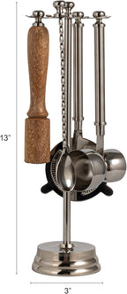 Creative Co-Op 5-Piece Stainless Steel and Mango Wood Bar Tools with Stand, Nickel Finish and Natural
