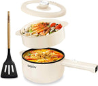 Dezin Hot Pot Electric, 2L Non-Stick Sauté Pan, Rapid Noodles Cooker, Mini Portable Pot for Steak, Egg, Fried Rice, Ramen, Oatmeal, Soup with Power Adjustment & Spatula, College Dorm Room Essential