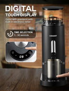 Burr Coffee Grinder – Portable Coffee Bean Grinder with 60 Grind Settings, LCD Timer, 51 & 58mm Portafilter Compatible - Rechargeable Electric Espresso Grinders for Home, Office & Travel