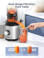 Ganiza Cold Press Juicer, 4.3" Compact Space-Saving Design Juicer Machine with 3 Replaceable Filters, One-Touch & Ultra-Quiet Operation, BPA-Free Easy to Clean, Silver