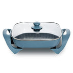 COOK WITH COLOR Electric Skillet - 12" x 12" Ceramic Nonstick Pan, PFAS-Free, 1400W, Tempered Glass Lid, Variable Temperature, Removable Heating Probe, Cool-Touch Handles, Slate Blue