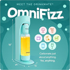 Drinkmate OmniFizz Sparkling Water Maker & Soda Streaming Machine | Carbonates Any Drink | STARTER KIT | Includes One 60L CO2 Cartridge + One BPA-Free Bottle (Arctic Blue)