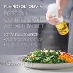 FLAIROSOL OLIVIA SIGNATURE Advanced Kitchen Oil Sprayer Technology, Fine Mist & Portion Control, Refillable Glass Olive Oil Cooking Spray Bottle for Air Fryer, Salad, BBQ, 130ml (Gold Print)