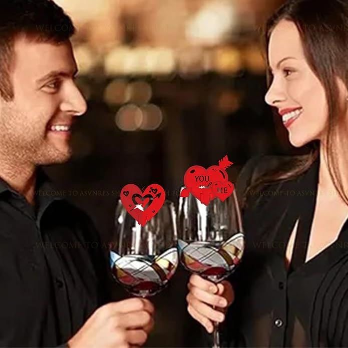 24Pcs Valentine's Day Drink Markers Wine Glass Markers, Heart, Lip Shape Wine Charms for Stem Glasses - Wedding, Bridal for Christmas New Year Party Decor Supplies
