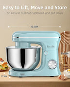 Tilt-Head Stand Mixer, 5QT+6QT Stainless Steel Two Bowls, 10 Speeds Kitchen Electric Food Mixer with Egg Whisk, Dough Hook, Beater, Dishwasher-Safe Attachment (Blue)