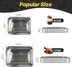 2 Pcs 12.7"15.5" Stainless Steel Roasting Pans with Handles, Baking Pan for Oven with 2 Pcs Flat Racks, Heavy Duty, Dishwasher Safe Rectangular Lasagna Pan with Handles for Turkey Chicken, Silver