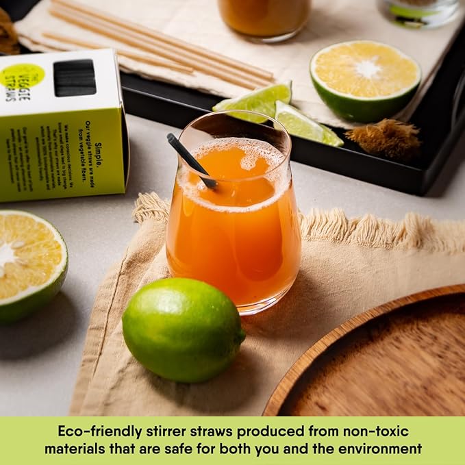 The Veggie Straws – 150 PCS of 4.75 Inches Unwrapped Black Biodegradable Drink Stirrers – Made of Vegetable Fibers, Best Cocktail Stirrers for Drinks of All Kinds