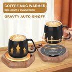 Coffee Mug Warmer for Desk - Wooden Auto Shut Off Drink Warmer for Milk Tea Water Cocoa - Smart Beverage Heating Candle Wax Plate - Hexagonal