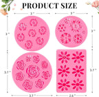 Puyeipt 4 Pcs Flower Silicone Fondant Molds, Daisy Rose Flower Chocolate Candy Molds for Cupcake Topper, Cake Pop Decoration and Clay Craft Making